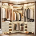 thumbnail image 1 of Homieasy 61'' - 92.6'' W Closet System with Wooden Drawers and Hanging Rods, White Oak, 1 of 9