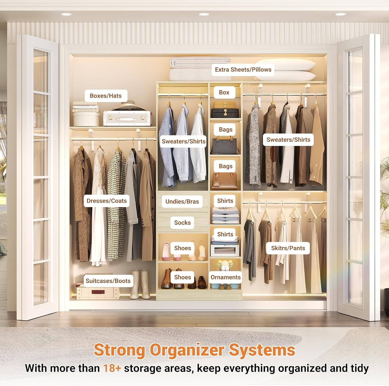 Homieasy Closet System, 8FT Closet Organizer System with 13 Shelves & 2