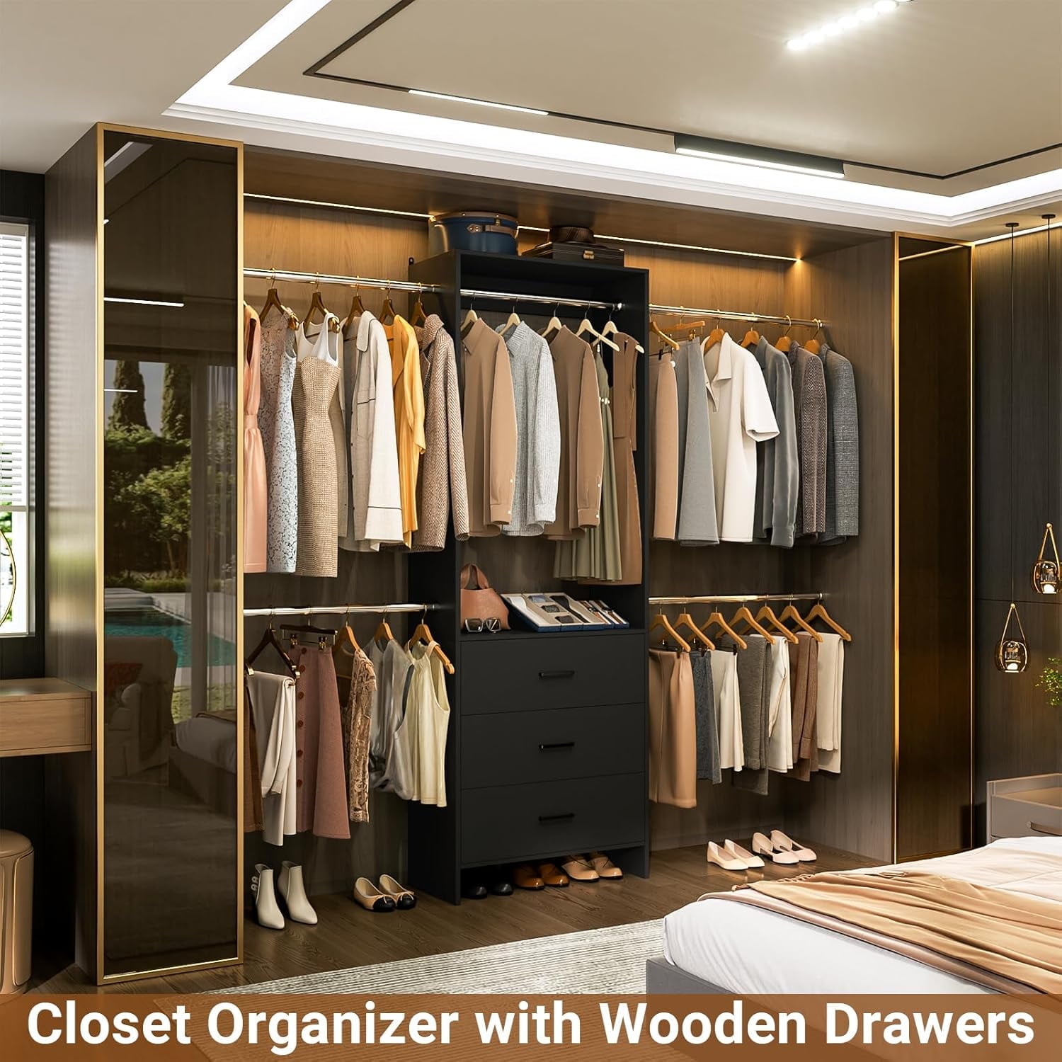 Homieasy Closet System, Closet Organizer with 3 Wooden Drawers, Closet ...