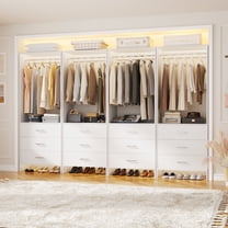 Homieasy Closet System Closet Organizer, Wood Closets Organizer System, Walk-in Closet or Wardrobe, Clothes Rack with Hanging Rods, 8FT Closets, Set of 4, White