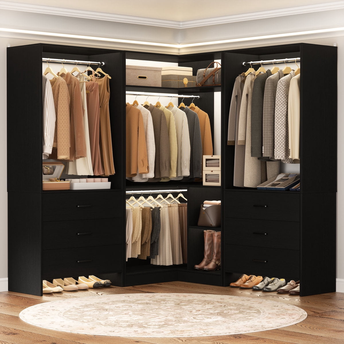 Homieasy 55.2'' - 80.9'' W Closet System with Wooden Drawers and