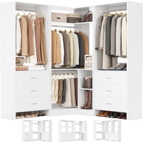 Homieasy Closet System with 6 Drawers, 4 Hanging Rods & Corner Tower, Corner Closet System with Hanging, 80.9" L-Shaped Walk-In Wardrobe Organizer, 2000  lbs Capacity, Set of 3, White