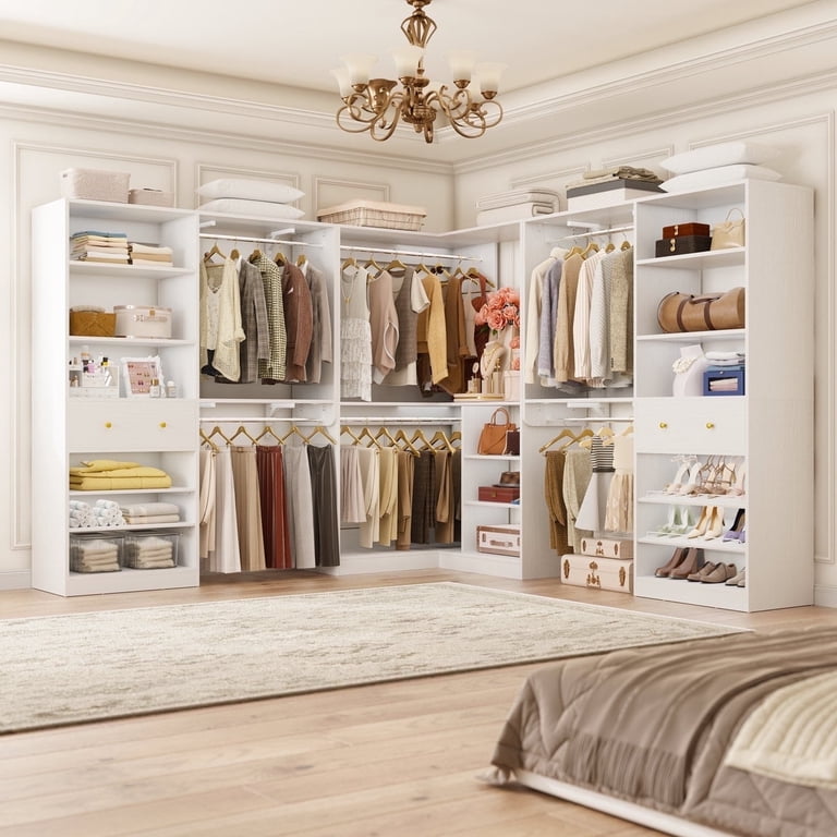 Homieasy Closet system with 2 wooden drawers, 6 hanging rods and