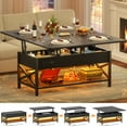 thumbnail image 1 of Homieasy Coffee Table Lift Top with LED Light and Power Outlet, Multi-Function Coffee Table Converts to Dining Table, Center Table with Shelves for Living Room Reception Home Office, Black, 1 of 8