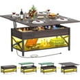 thumbnail image 1 of Homieasy Coffee Table Lift Top with LED Light and Power Outlet, Multi-Function Coffee Table Converts to Dining Table, Center Table with Shelves for Living Room Reception Home Office, Espresso, 1 of 7