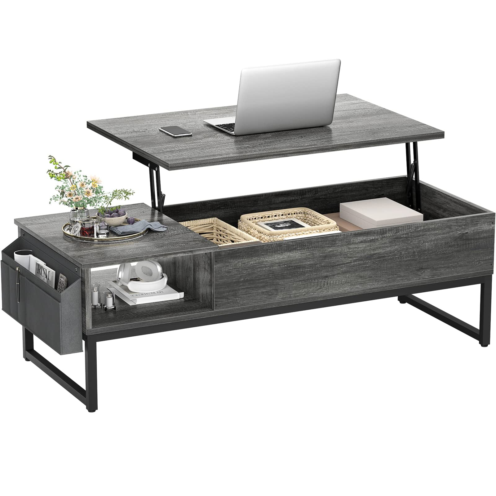 Sauder Iron City Industrial Pipe LiftTop Coffee Table, Checked Oak