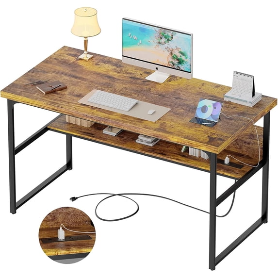 Homieasy Computer Desk with Power Outlets, Executive Desk with Extra ...