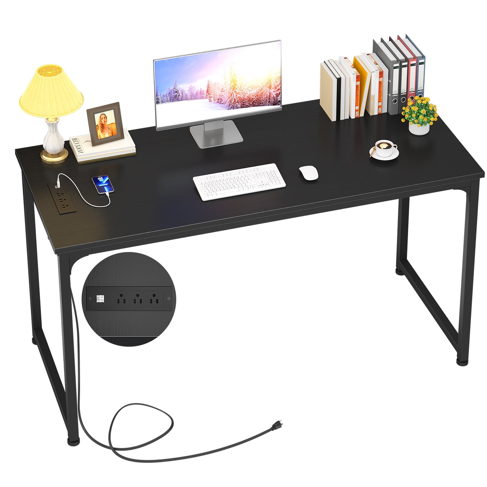 Homieasy Computer Desk with Power Outlets and USB Charging Ports, 39 Inch Modern Gaming Desk