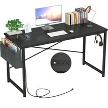 Homieasy Computer Desk with Power Outlets and USB Charging Ports, 47 Inch Modern Gaming Desk, Sturdy Office Desks PC Laptop, Simple Study Table for home office Workstation, Black