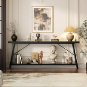 Homieasy Console Table with Charging Station, 70.9 Inch Extra Long Sofa Table with 2 Tier Storage Shelf, Industrial Hall