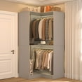 thumbnail image 1 of Homieasy Corner Closet System, 32 Inches Wide Wood Corner Unit with 2 Hanging Rods and All Hardware Kits, 3-Tier 80'' Height Corner Wood Closet Tower, Gray, 1 of 9