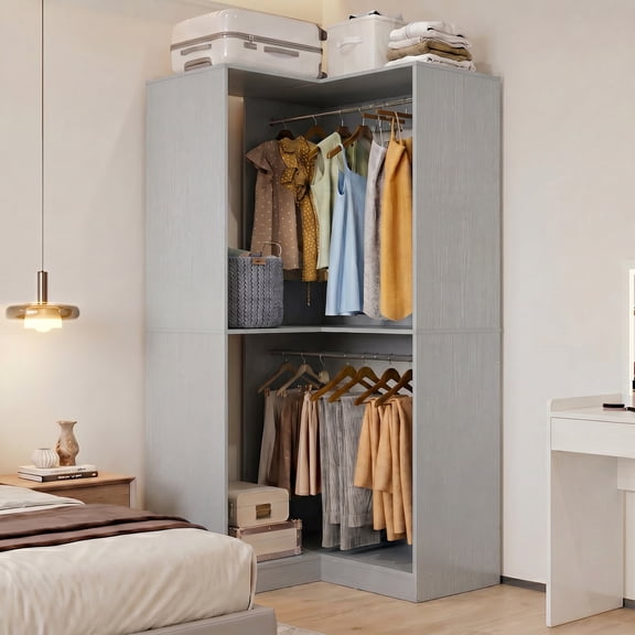 Homieasy 32'' W Corner Closet System with Hanging Rod, Gray