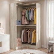 Homieasy 32 W Corner Closet System with Hanging Rod, White Oak