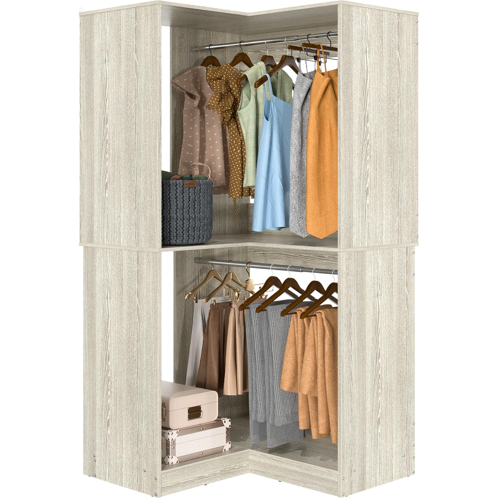 Homieasy Corner Closet System, 32 Inches Wide Wood Corner Unit with 2 ...