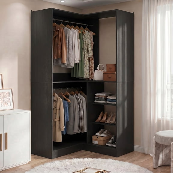 Homieasy 36'' W Corner Closet System with Hanging Rods, Black
