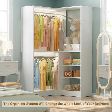 Homieasy 36'' W Corner Closet System with Hanging Rods, White