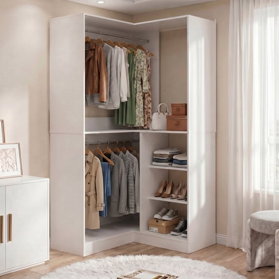 Homieasy 36'' W Corner Closet System with Hanging Rods, White