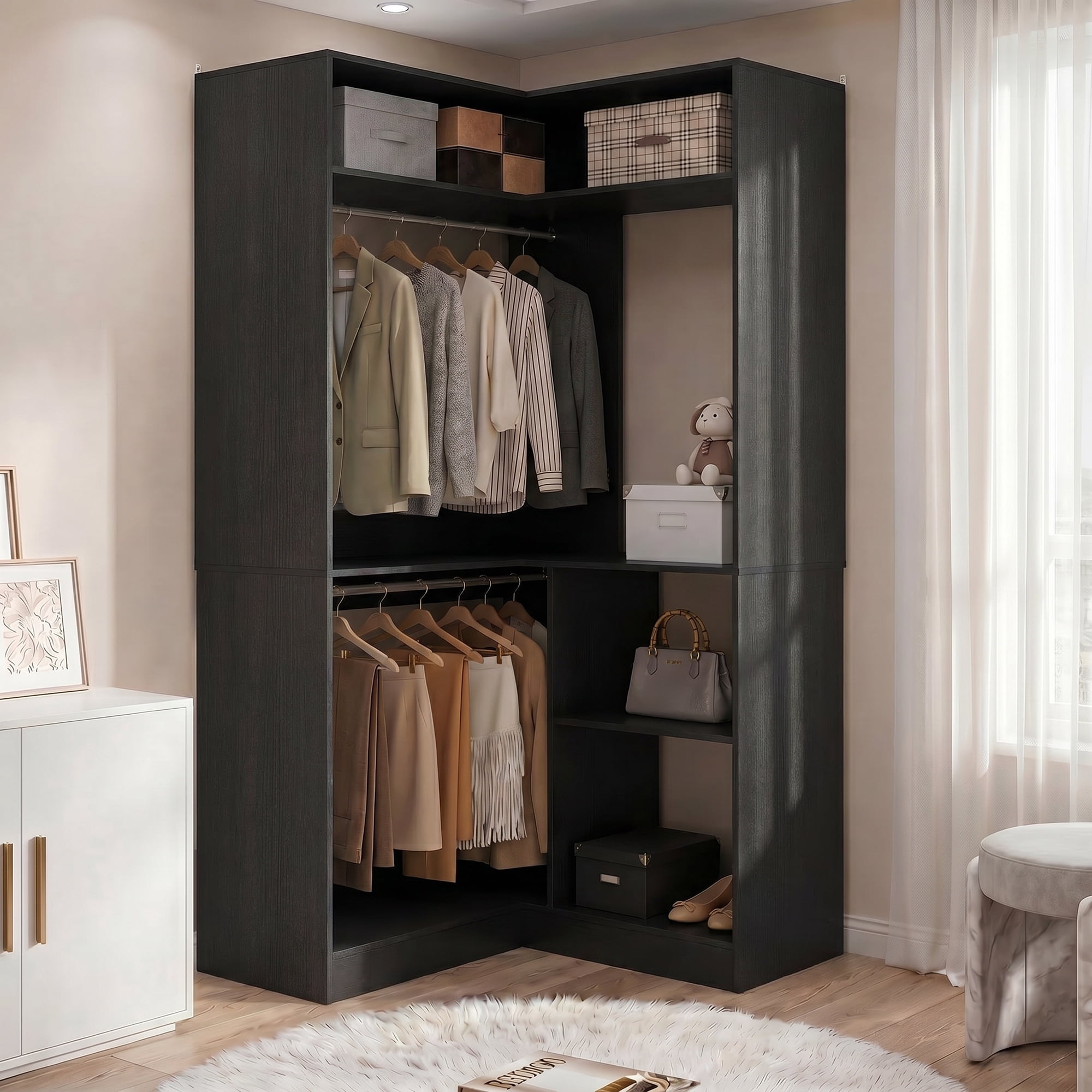 Homieasy Corner Closet System with Shelves, 34'' Closet Organizer