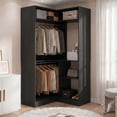 thumbnail image 1 of Homieasy Corner Closet System with Shelves, 34’’ Closet Organizer System with Hanging Rods, Wood Walk-in Closets for Corner Small Space,Freestanding Corner Tower, L Shaped Garment Rack, Black, 1 of 7
