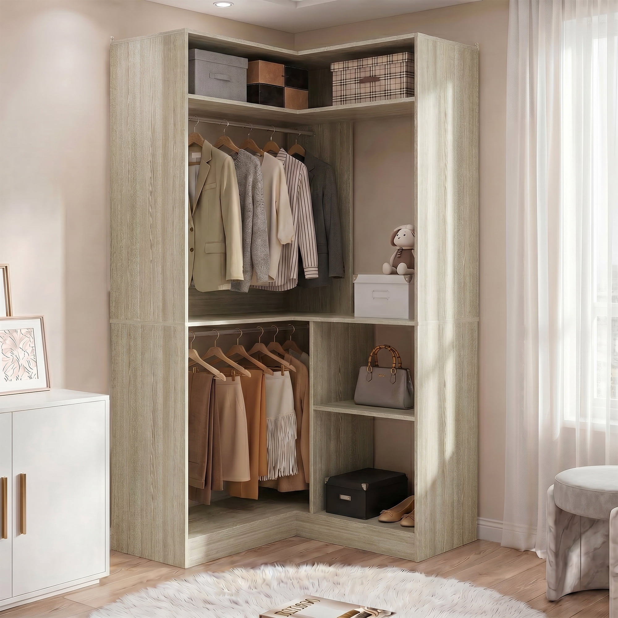 Homieasy Corner Closet System, 34'' Closet Organizer with Shelves
