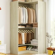 Homieasy Corner Closet System, 31 Modular Corner Closet Organizer System with 2 Hanging Rods and Shelves for Walk-in Closet, Bedroom, White Oak