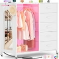 thumbnail image 1 of Homieasy Dresser for Bedroom with Clothes Rack & Mirror, Black 5 Drawers Dresser with Charging Station & LED Lights, Rolling Chest of Drawers with Wheels, Full Length Mirror, Wooden Top, 1 of 9