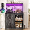 thumbnail image 1 of Homieasy Farmhouse Coffee Bar Cabinet with Charging Station, LED Lighting, Adjustable Shelves & Rustic Sliding Barn Door Design for Kitchen, Dining, or Living Room, Black Oak, 1 of 9