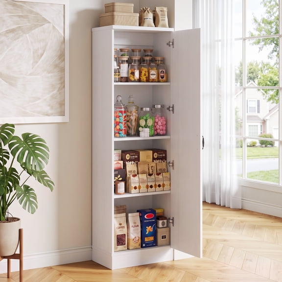 Homieasy Farmhouse Slim Pantry Cabinet with Adjustable Shelves & Reversible Door - Perfect for Kitchen, Pantry & Small Spaces,White