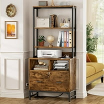 Homieasy File Cabinet with Charging Station, Vertical Filing Cabinet with Lock & Large Drawer, Printer Stand with Storage Shelves, Office Storage Cabinet fits Letter/A4/Legal Size,Rustic Brown