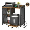 thumbnail image 1 of Homieasy Filing Cabinets with Socket and USB Charging Port, Modern 3-Tier Lateral Office Printer Stand and Paper Shredder Stand Rack with Wheels and Open Storage Shelves for Home Office, Rustic Brown, 1 of 8