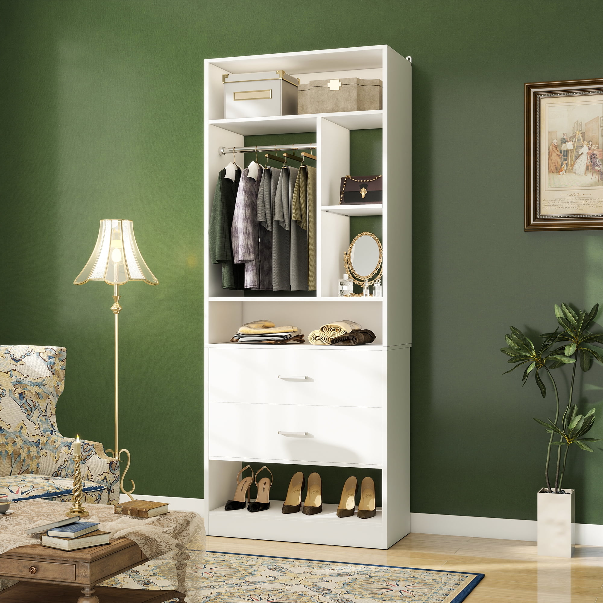 Homieasy Freestanding 24" Closet System with 2 Wood Drawers, 2FT Small ...