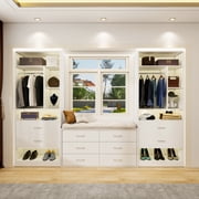 Homieasy Freestanding 24" Closet System with 2 Wood Drawers, 2FT Small Closet Organizer System with 6 Shelves & Hanging 