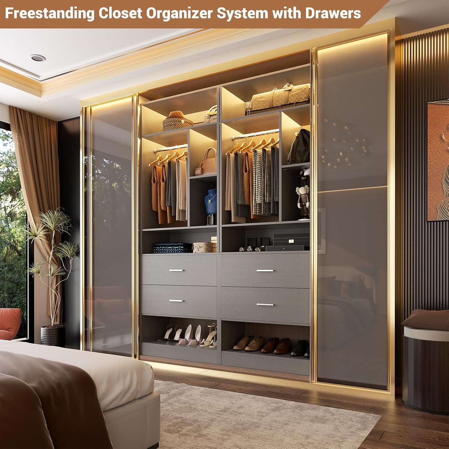 Homieasy Freestanding 24" Closet System with 2 Wood Drawers, 2FT Small