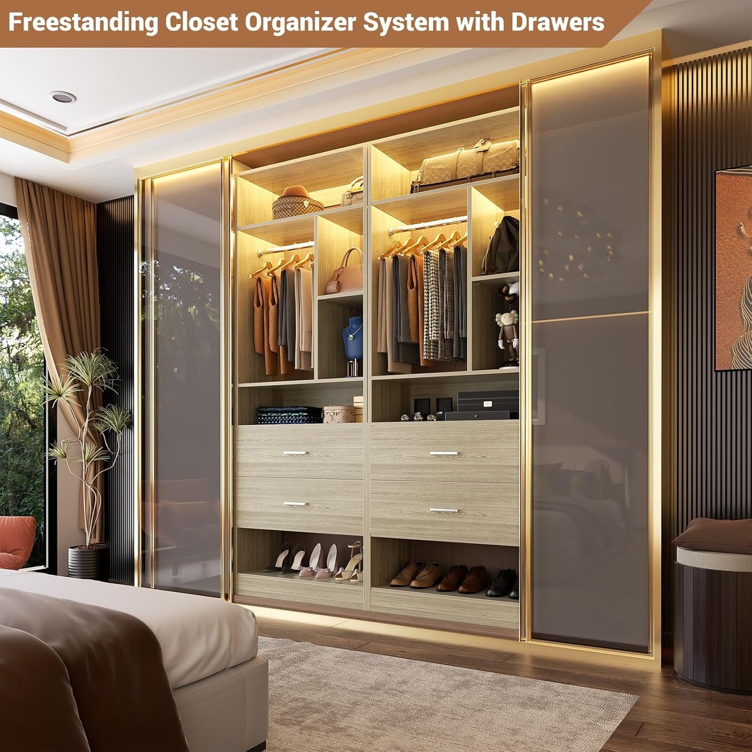 Homieasy Freestanding 24" Closet System with 2 Wood Drawers, 2FT Small