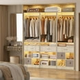 thumbnail image 1 of Homieasy Freestanding Closet Organizer System with Wood Drawer, 4 Cubby Storage & Hanging Rods - 25''W x 80''H Tower Wardrobe for Walk-In Closets, White Oak, 1 of 7