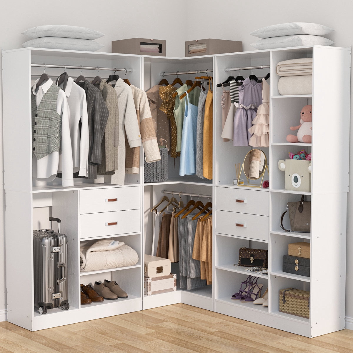 Homieasy 71'' - 110'' W Closet System with Wooden Drawers and