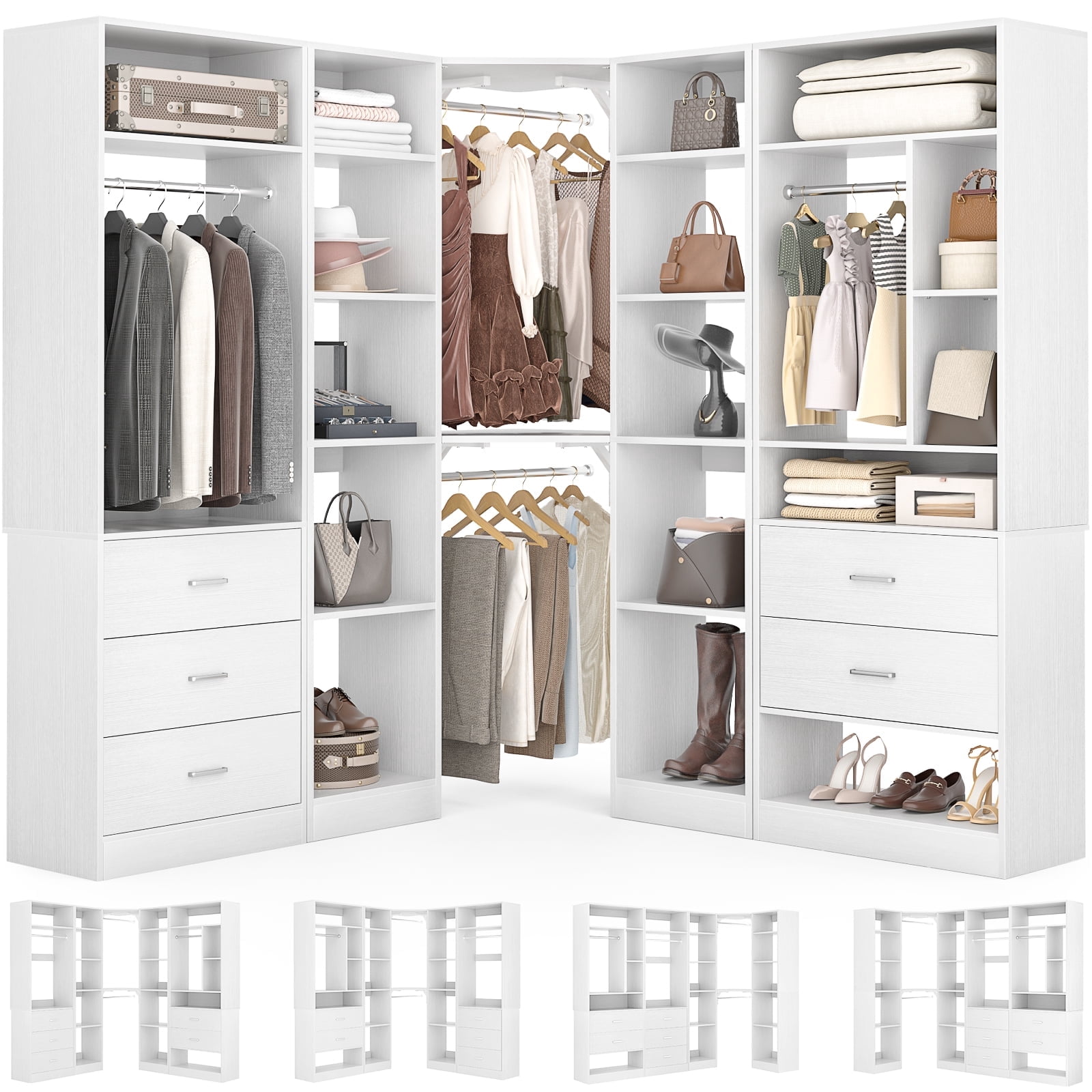 Homieasy Freestanding Closet System with 3 Sets, 87.2