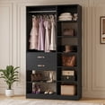 thumbnail image 1 of Homieasy 39.4'' W Closet System with Wooden Drawers and Hanging Rods, Black, 1 of 7