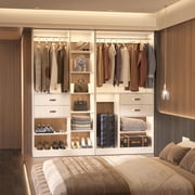 Homieasy Freestanding Closet System with Suitcase Storage, 40'' Closet Organizer System with 2 Wood Drawers and Hanging