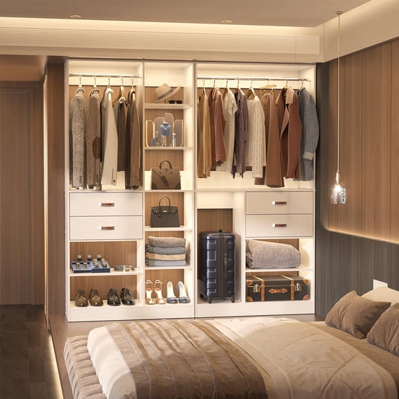 Homieasy 39.4'' W Closet System with Wooden Drawers and Hanging Rods, White