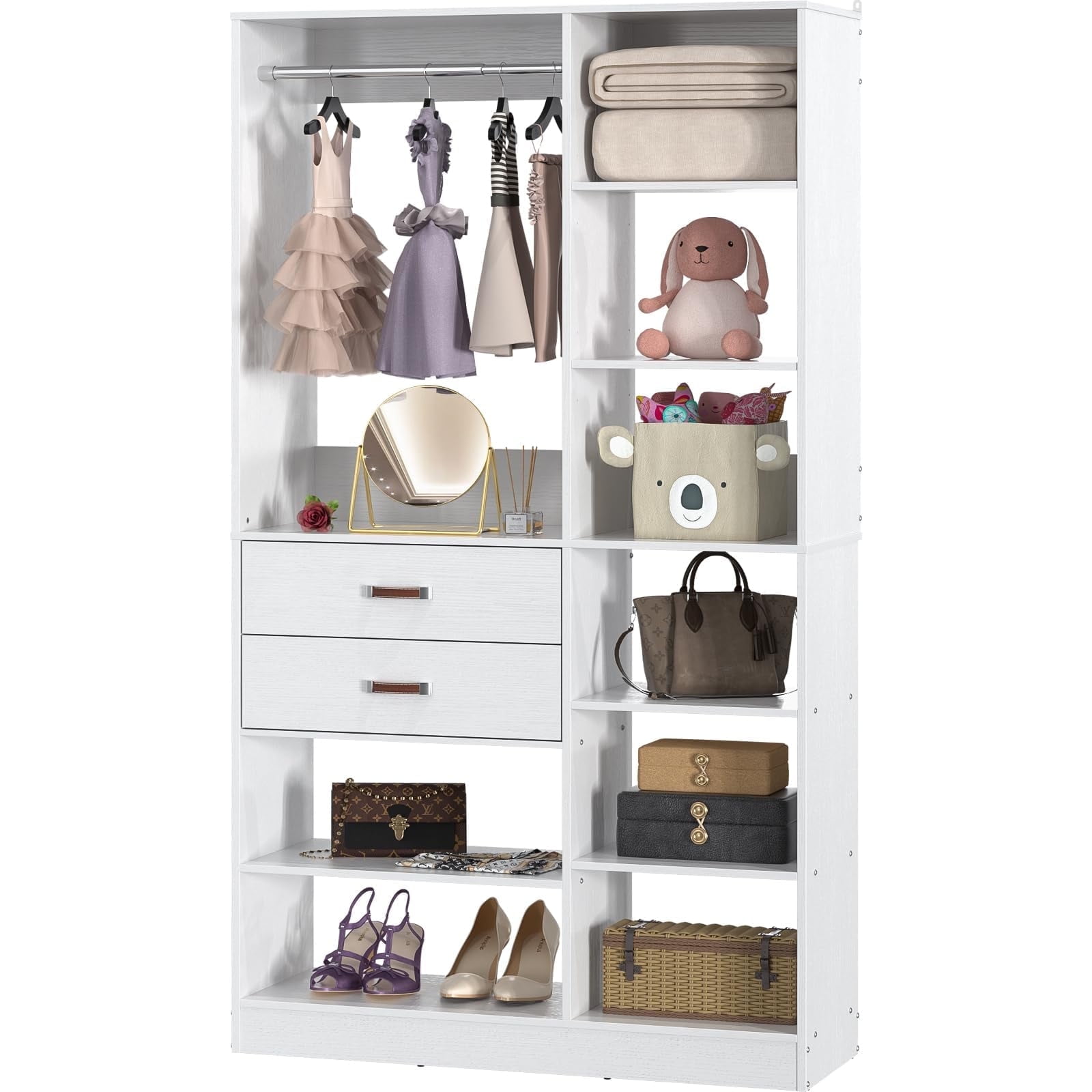 ②WWW_RACK WHAT WE WANT Whitmor Wood Stackable 2-Shelf Shoe Rack 24 Inch White Oak