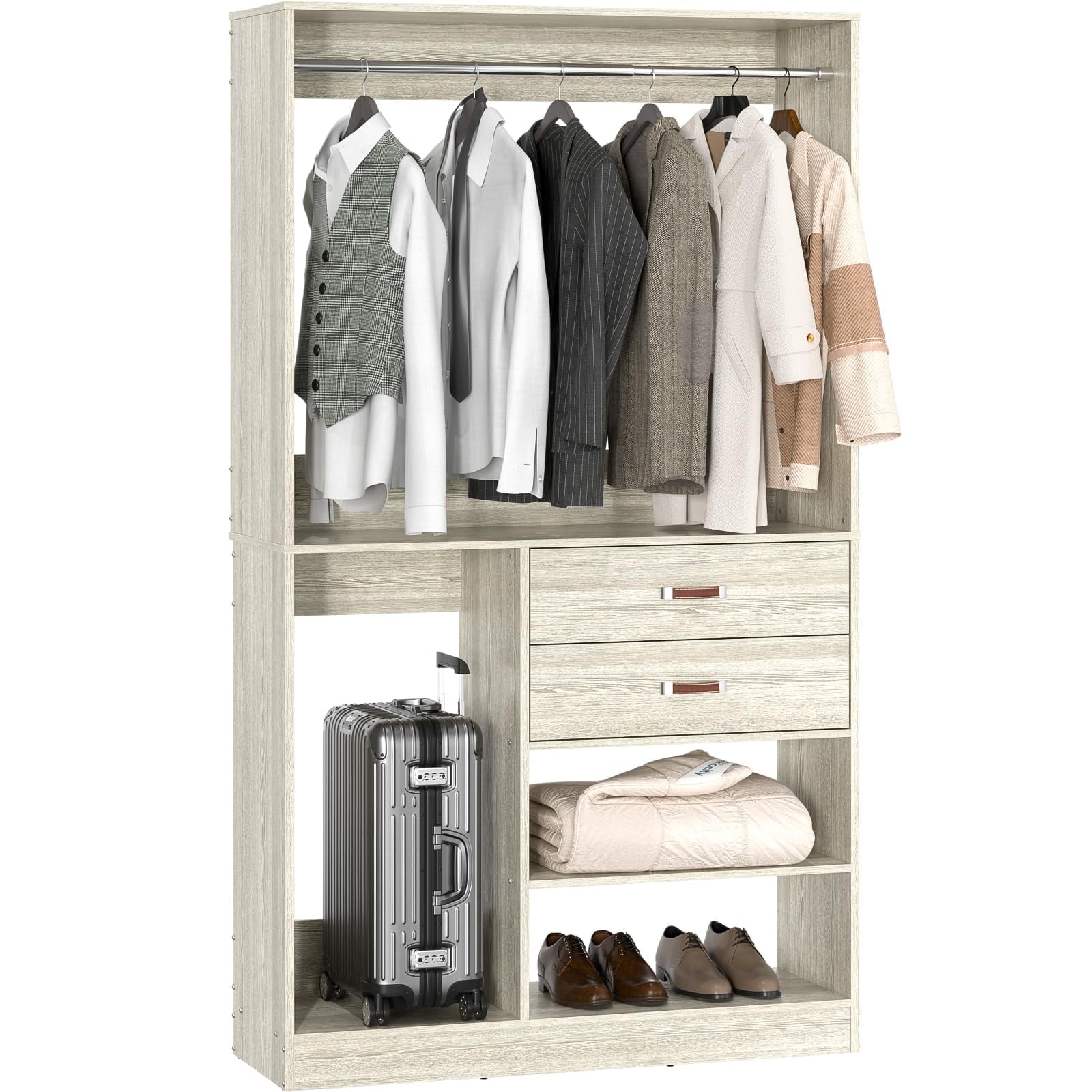 Homieasy Freestanding Closet System with Suitcase Storage