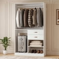 thumbnail image 1 of Homieasy Freestanding Closet System with Suitcase Storage, 40'' Closet Organizer System with 2 Wood Drawers and Hanging Rod, White, 1 of 7