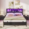 thumbnail image 1 of Homieasy Full Platform Bed with Bookcase Headboard and LED Light, Black, 1 of 8