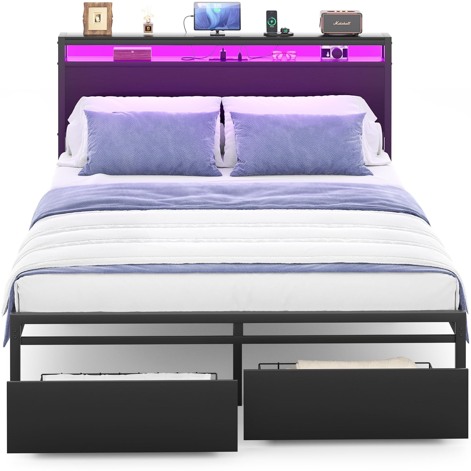 Homieasy Full Size Bed Frame with 2 Storage Drawers