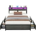 thumbnail image 1 of Homieasy Full Size Bed Frame with Charging Station and LED Lights, Industrial Platform Bed with Headboard and 4 Storage Drawers, Steel Slat Support, No Box Spring Needed, Easy Assembly, Black Oak, 1 of 8