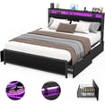 thumbnail image 1 of Homieasy Full Size Industrial Platform Bed with Headboard, LED Lights and 4 Drawers, Black, 1 of 8