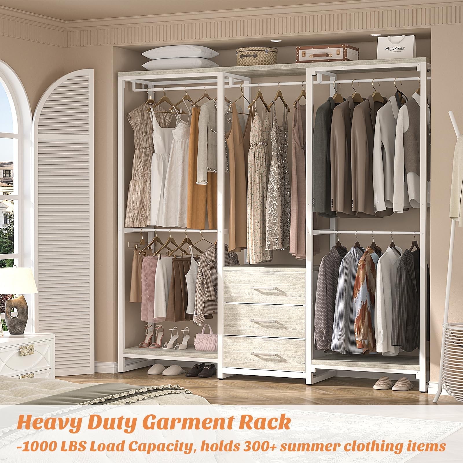 Homieasy Heavy Duty Metal Garment Rack, Freestanding Walk-In Closet ...