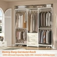thumbnail image 1 of Homieasy Garment Rack Heavy Duty Clothes Rack for Hanging Clothes,Clothing Rack with Drawers, Wood Stoarge Shelf Freestanding Closet Wardrobe Rack, Corner L Shaped Closet System Organizers, White Oak, 1 of 8