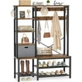 thumbnail image 1 of Homieasy Hall Tree with Storage Bench, Coat Rack, 5-Tier Shelves, Fabric Storage Basket, Side hooks, 71’’ Industrial 5 in 1 Large Organizer, Wood Look Accent Furniture-Sturdy Metal Frame, Rustic Brown, 1 of 7